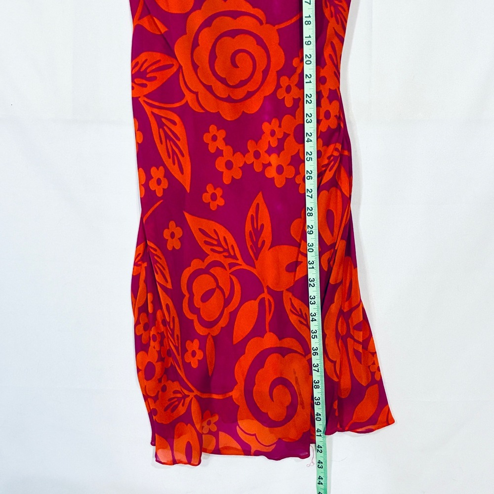 Y2K Sue Wong Silk Babydoll Slip Dress 10 Pink Orange Tropical Mod Retro 90s - Picture 13 of 15